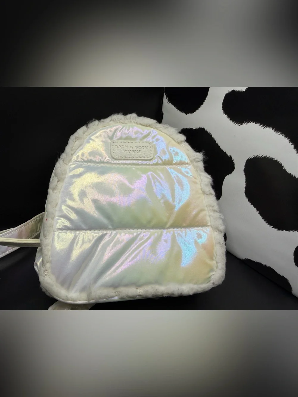 NWT Bath & Body Works White Iridescent Ultra Mini Puffer Backpack